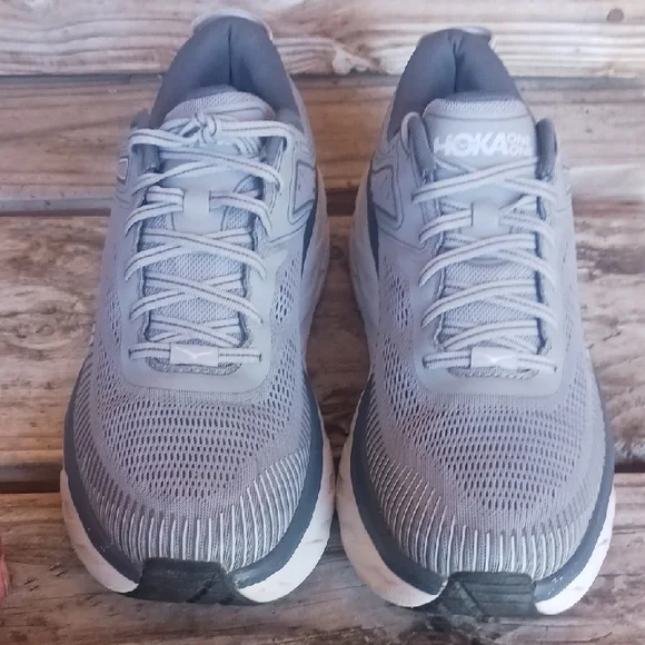 Hoka Bondi 7 Gray and White Athletic Shoes with Maximalist Cushioning - Picture 9 of 14
